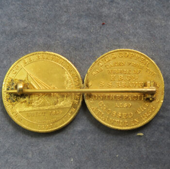 MB110021 Canada Wreck of the Hudson Bay Company SS Beaver 1892 Vancouver 2 gilt medals as brooch