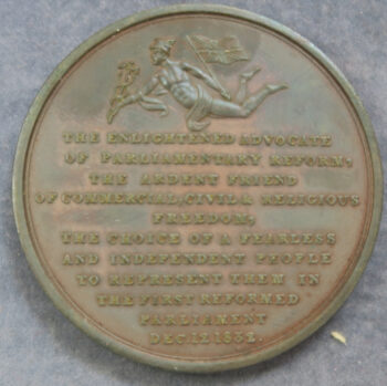 MB110022 GB Joshua Scholefield MP elected to Reformed Parliament 1832 bronze medal