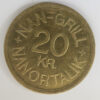 Denmark, Greenland token: NAN-GRILL, NANORTALIK 20 KR. mid 20th century brass 26.5mm