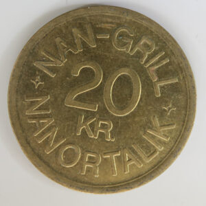 Denmark, Greenland token: NAN-GRILL, NANORTALIK 20 KR. mid 20th century brass 26.5mm
