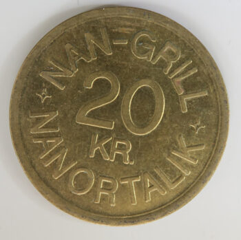 Denmark, Greenland token: NAN-GRILL, NANORTALIK 20 KR. mid 20th century brass 26.5mm
