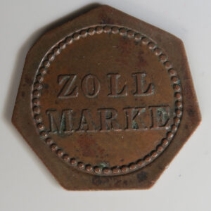 Zoll Marke German bridge token 7 sided copper Berlin KR = Kunowski and Roch Bridge (owners)