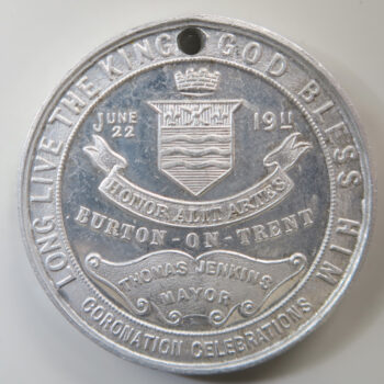 1911 coronation of George V aluminium local medal for Burton on Trent