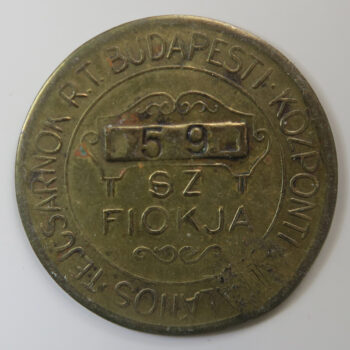 Hungary Budapest 40 filler brass token for glass deposit at Central Dairy stork revalued