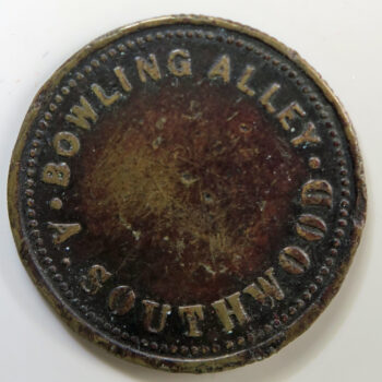 Wales Pub check / token Glamorganshire, CARDIFF, SHIP & PILOT JAMES STRT. 3D rev. Bowling Alley A, Southwood Brass 23.9mm. milled edge VF Cox 360