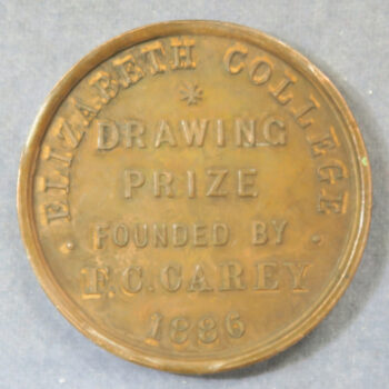 Elizabeth College F.C. Carey bronze prize medal for Drawing 1886 with rev. Carey family Arms - GuernseyElizabeth College F.C. Carey bronze prize medal for Drawing 1886 with rev. Carey family Arms - Guernsey
