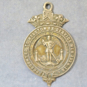 World War 1 Tribute medal - Helston, Cornwall, silver hallmarked 1920 maker G Loveridge & Co