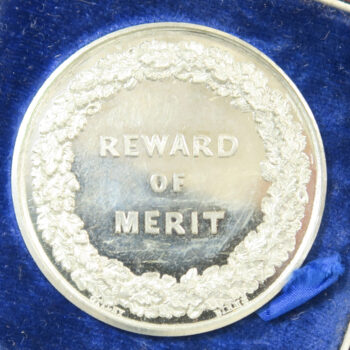 Reward of Merit for 'Prae,iu, Laboris" award medal by Ottley / W. Ingram - pewter - box impressed Commercial School Yeovil