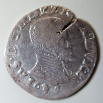 Spanish Netherlands silver ⅕ Daalder "⅕ Philipsdaalder" - Philip II 1566 Antwerp mint - countermarked lion by Dutch Revolt 1573-4