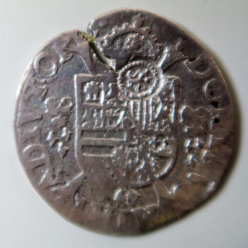 Spanish Netherlands silver ⅕ Daalder "⅕ Philipsdaalder" - Philip II 1566 Antwerp mint - countermarked lion by Dutch Revolt 1573-4