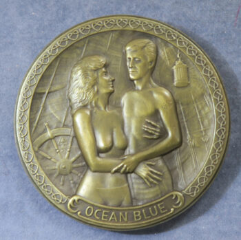 MB110039 Robert Elderton Dreamboat - Ocean Blue, nude self portrait with muse and model; bronze medal 1970s