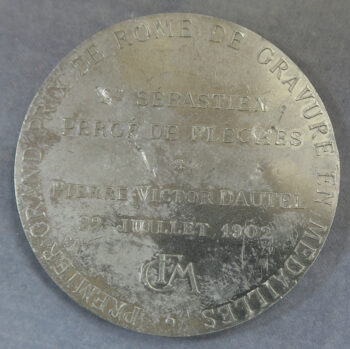 MB110099 France pewter medal St Sebastian by Dautel 1902 Prix de Rome medal series