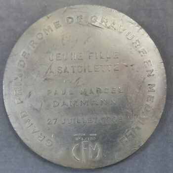 MB110100 France Prix de Rome medal series in pewter Jeune Fille a sa Toilette by Dammann 1908
