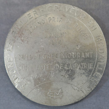 MB110102 France Prix de Rome medal series in pewter Andre Lavrillier Soldat Grec Mourant 1914