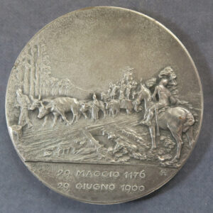 MB110104 Italy Battle of Legnano 1176 monument erected 1900 silver medal Barbarossa v Lombards Knight