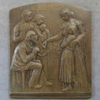 MB110111 Czech/French Bronze uniface plaquette Charity Secours Mutuels Insurance by ? Kautsch c. 1900