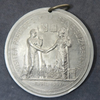 MB110116 GB Visit of Queen Elizabeth II to Paris 1957 aluminium medal by Henri Dropsy