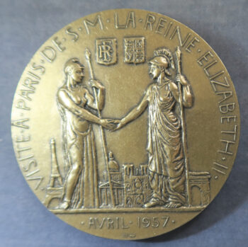 MB110117 GB Visit of Queen Elizabeth II to Paris 1957 bronze medal by Henri Dropsy