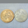MB110133 France Monnaie de Paris medallic copy coin Jean le Bon Franc a cheval in silver & copper 1968/9 2 pieces