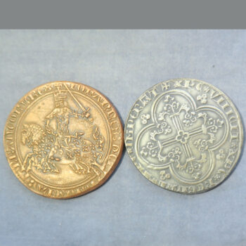MB110133 France Monnaie de Paris medallic copy coin Jean le Bon Franc a cheval in silver & copper 1968/9 2 pieces