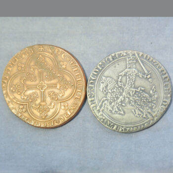 MB110133 France Monnaie de Paris medallic copy coin Jean le Bon Franc a cheval in silver & copper 1968/9 2 pieces