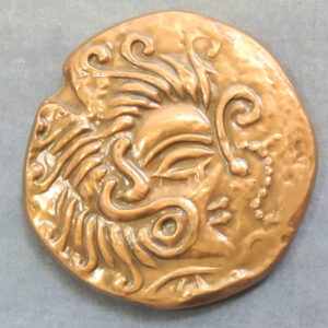 MB110146 Monnaie de Paris copper reproduction of Celtic billon stater Coriosolites Armorica stylised head charioteer reverse made 1970s
