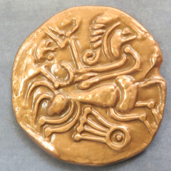 MB110146 Monnaie de Paris copper reproduction of Celtic billon stater Coriosolites Armorica stylised head charioteer reverse made 1970s