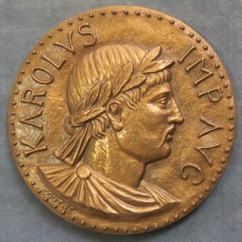 MB110160 France Germiny-des-Pres Romanesque chapel Charlemagne bronze medal by Robert Coutre 1959