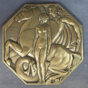 MB110172 Art Deco Perseus & Andromeda bronze medal by Raymond Delamarre restrike