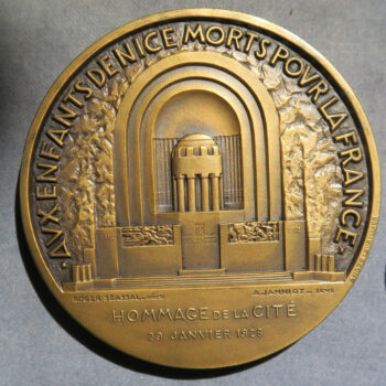MB110173 Monument aux Enfants de Nice Morts pour la France 1928 bronze medal by Andre Lavrillier. Art Deco