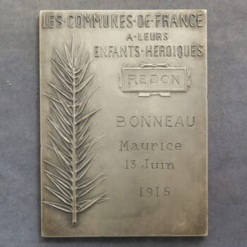 MB110187 Communes de France tribute medal plaque WW1 REDON to army veteran silvered bronze
