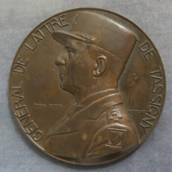 MB110192 France General De Lattre de Tassigny by Turin 1948 bronze medal French Army crossing the Rhine WW2 1945