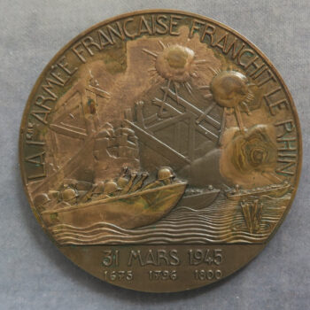 MB110192 France General De Lattre de Tassigny by Turin 1948 bronze medal French Army crossing the Rhine WW2 1945