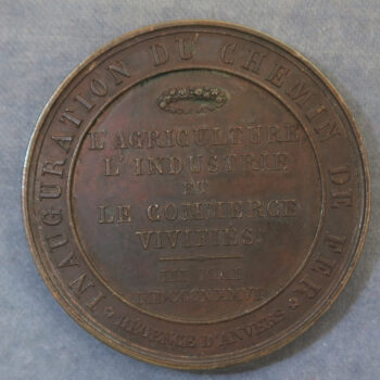 MB110202 Belgium Regence d’Anverse Antwerp Railway medal bronze 1836 by Hart
