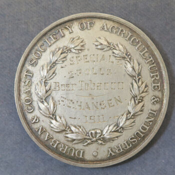 MB110204 South Africa Durban & Coast Society of Agriculture & Industry silver medal Boer Tobacco 1911