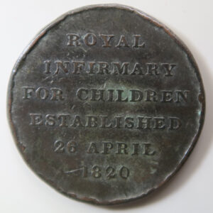 Royal infirmary for Children Established 26 April 1820 halfpenny sized medal copper 33mm