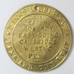 Edward VII token - Hinls & Wells & Co. Pens are the best - brass 25.4mm