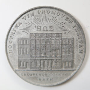 pewter School Medal - Govesnor College Bath engraved to W. GILLSON J2. DEC 17 1839