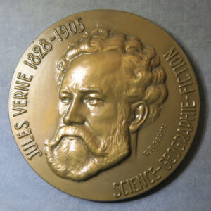 Jules Verne 150th anniversary of Birth 1978 medal bronze by R B Baron awarded on edge -