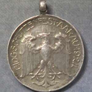 Swiss shooting medal 1924 festival in Aarau silver medal by Hugenin