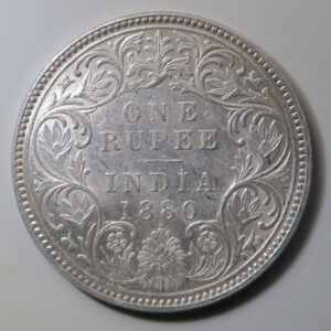 British India silver Rupee coin 1880 Bombay mint