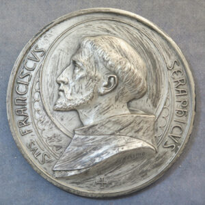 Saint Francis of Assisi silvered bronze medal made by Kissing Canada maker