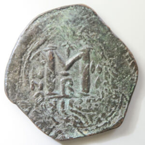 Byzantine Empire - Follis of Heraclius 610-641 AD year 3 Officina B Nicodemia mint Sear 834 overstruck on earlier coin