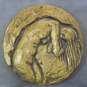 Woman bathing washing her hair, nude, large bronze medal