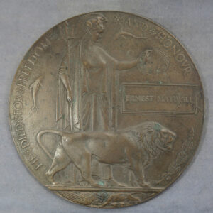First World War Memorial plaque Britannia and Lion for Ernest Maywall