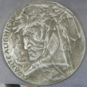 portrait of Italian Renaissance poet Dante Aligheri base metal medal