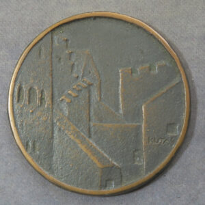Hungary Laszlo Kutas (1936-2023) townscape with castellated tower,  bronze medal RD122