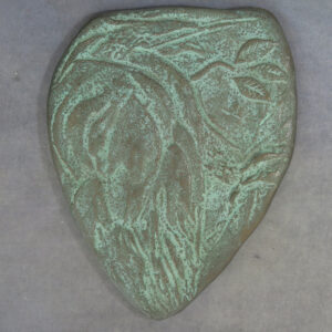 cocoa bean and leaves green blue patinated bronze medal