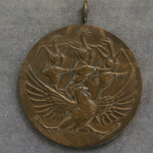 Struck bronze medal 3 dancing chicken & cockerel surreal RD134