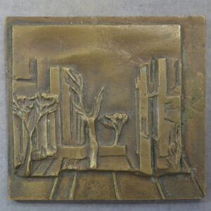 Cast bronze medal urban cityscape with trees Bulgaria? RD143